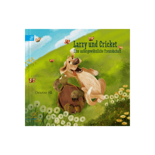 Buch-Cover: ein Hund und eine Schildkröte liegen auf einer Wiese und schauen in den Himmel, "Larry und Cricket"